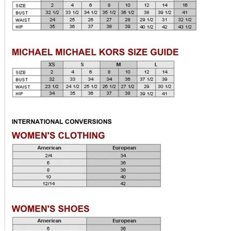 Michael Kors Shoe Size Charts 